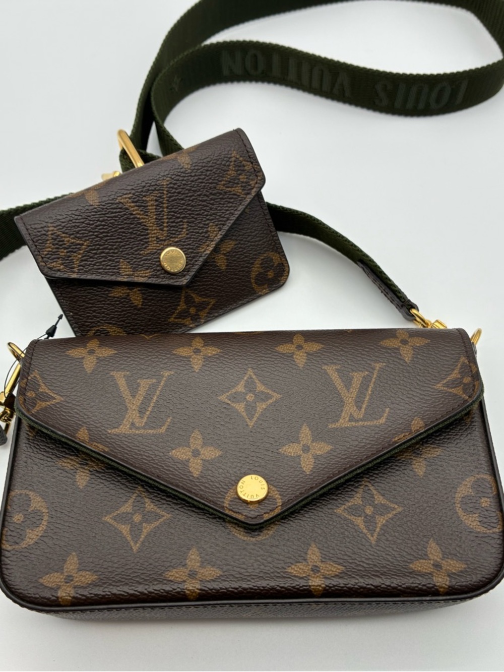 Louis Vuitton Monogram felicie pochette green strap & go w/ mini wallet with COA - Picture 3 of 15